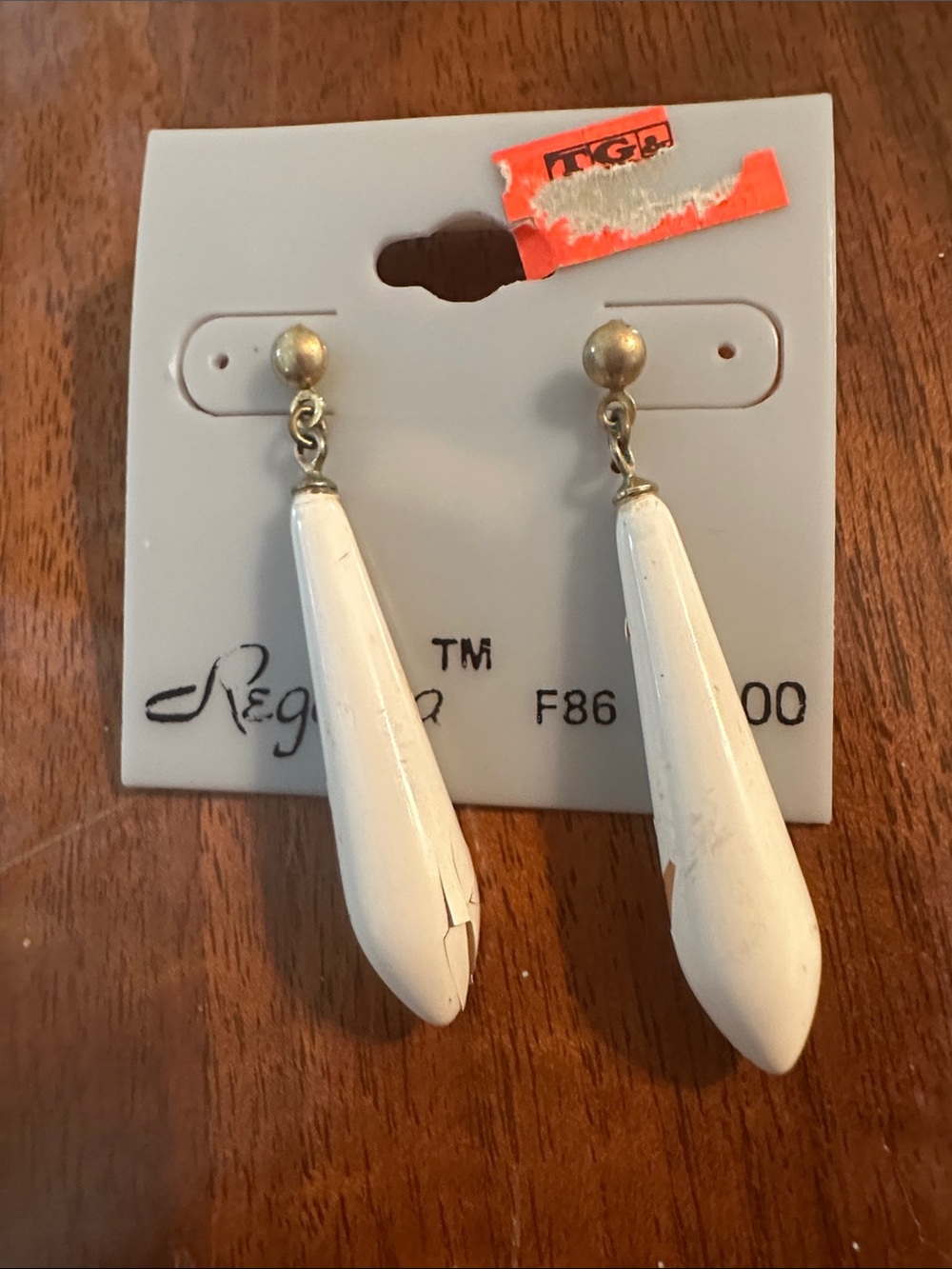 Vintage New on Card White Long Teardrop Dangle Post Earrings‎